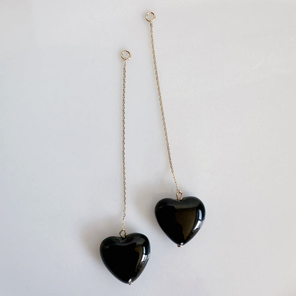 k10/k18 onyx coeur long chain  charm ピアス イヤリング 大