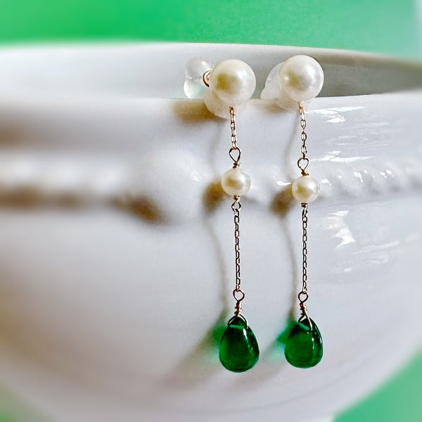k10/k18 green onyx  pearl station charm ピアス イヤリング