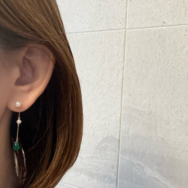 k10/k18 green onyx  pearl station charm ピアス イヤリング