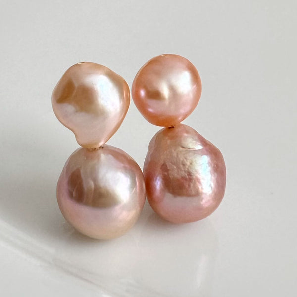 一点もの k18 sunset color double  pearl ピアス