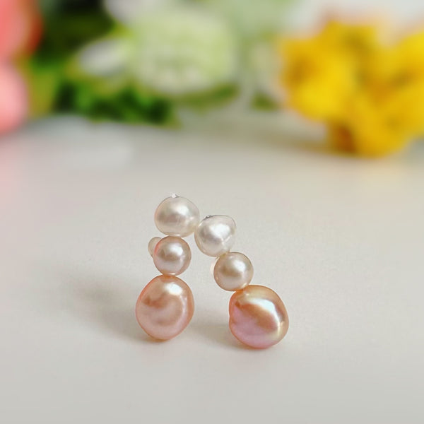 nuance  pearl 3 line  ピアス イヤリング pink