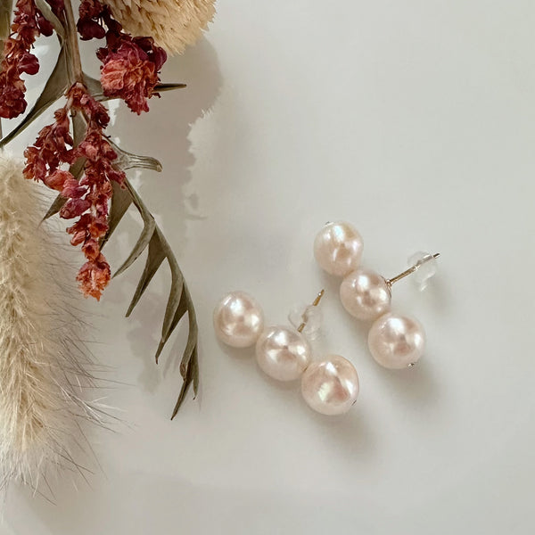 3 line baroque  pearl fresh water  ピアス イヤリング - hikari pearl.