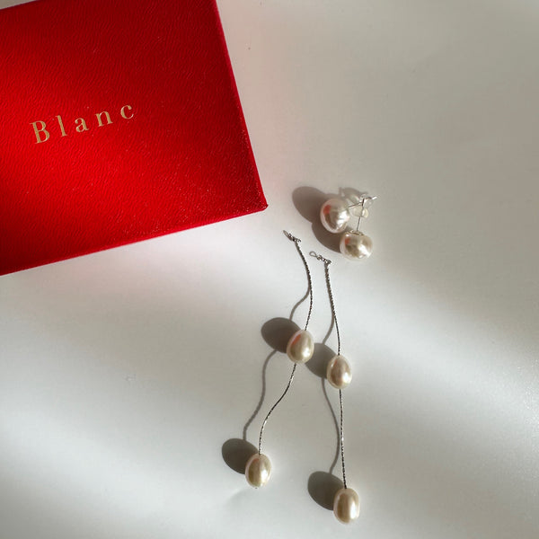 silver kobore long 3  pearl station weddingピアス イヤリング - hikari pearl.