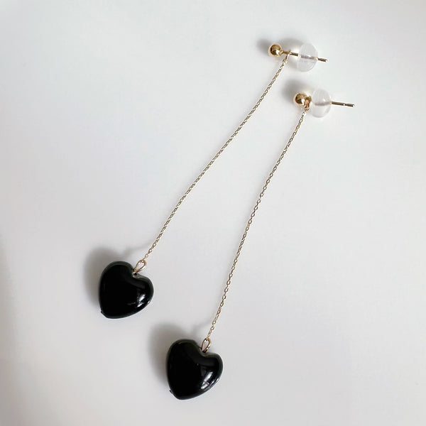 k10/k18 onyx coeur long chain charm ピアス イヤリング