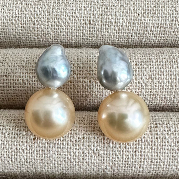 一点もの k10 Akoya South Sea pearl double pearl ピアス
