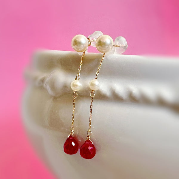 一点もの k10/k18 ruby  pearl station charm ピアス イヤリング
