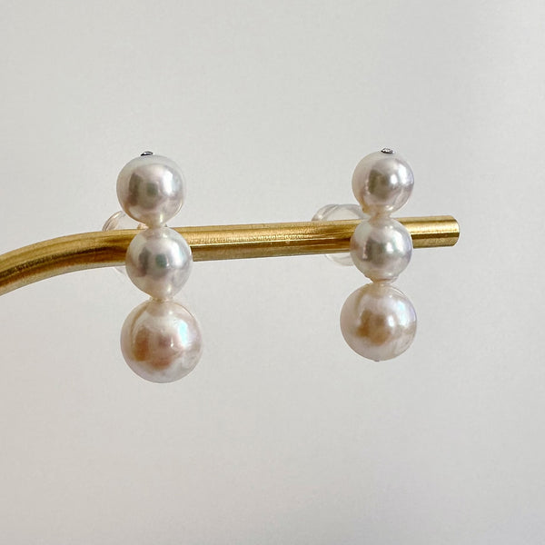 k18 Akoya  3pearl  ピアス イヤリング