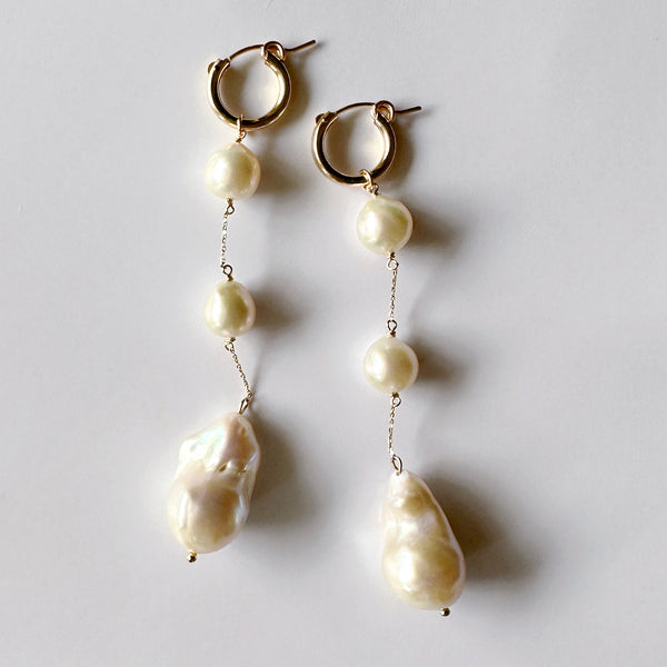 k10 chain teardrop×oyster baroque  pearl wadding ピアス イヤリング