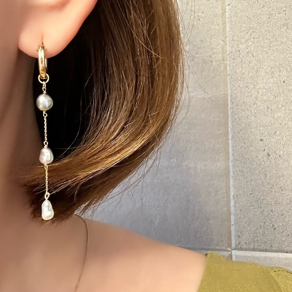 Tahiti keshi pearl 3 station ピアス イヤリング