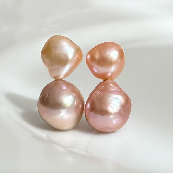一点もの k18 sunset color double  pearl ピアス