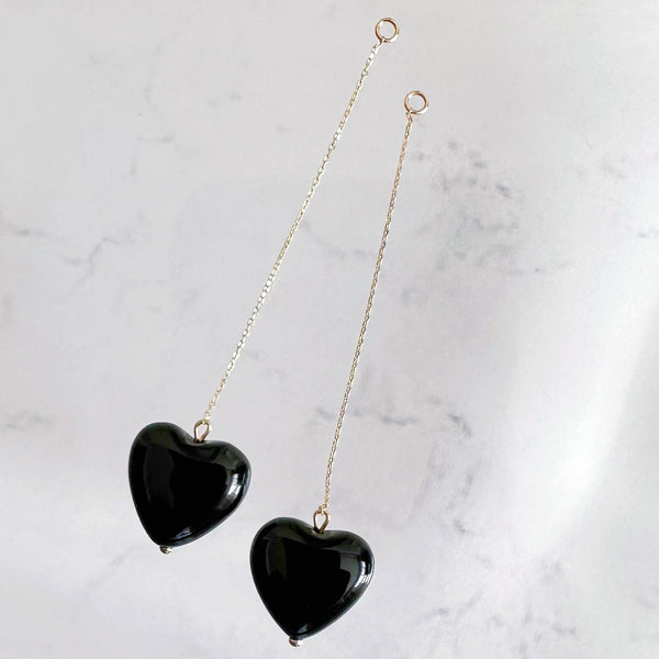 k10/k18 onyx coeur long chain  charm ピアス イヤリング 大
