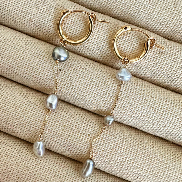 Tahiti keshi pearl 3 station ピアス イヤリング