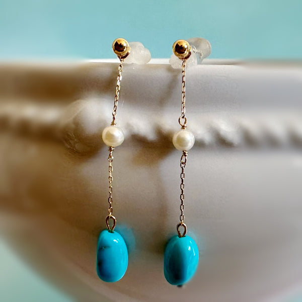 k10/k18  sleeping beauty turquoise  pearl station ピアス イヤリング