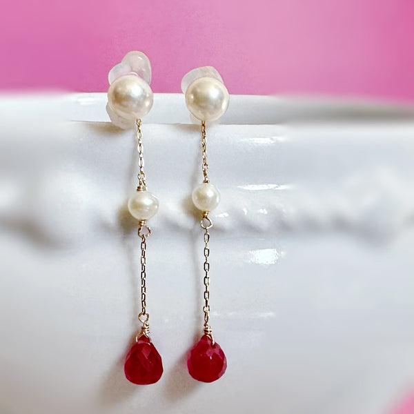 一点もの k10/k18 ruby  pearl station charm ピアス イヤリング