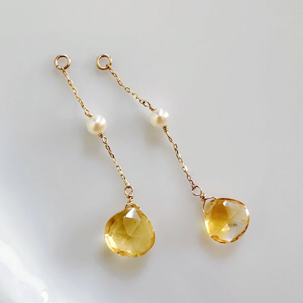 一点もの k10/k18 citrine  pearl station charm ピアス イヤリング