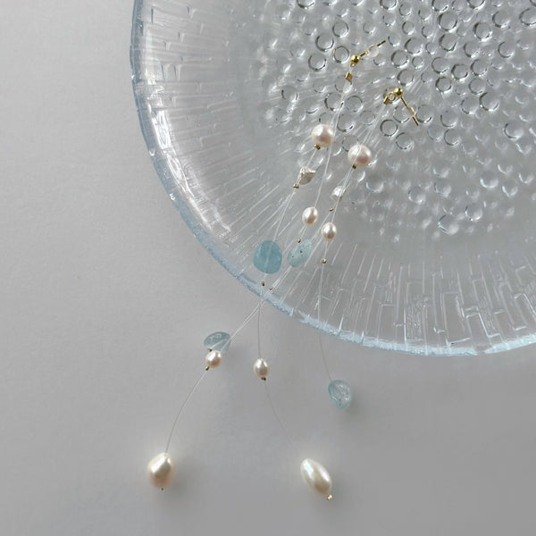 "blue star ブルースター" アクアマリン パール クリア ロング ピアス イヤリング wedding