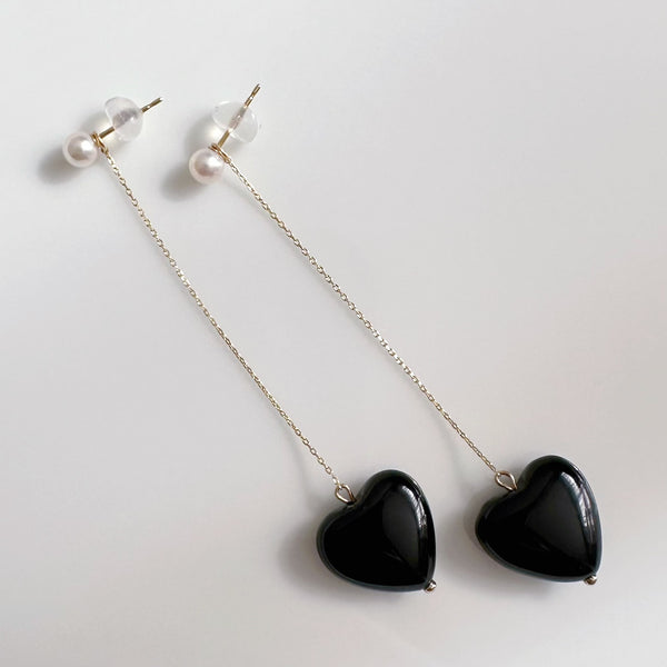 k10/k18 onyx coeur long chain  charm ピアス イヤリング 大