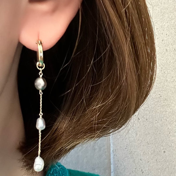 Tahiti keshi pearl 3 station ピアス イヤリング