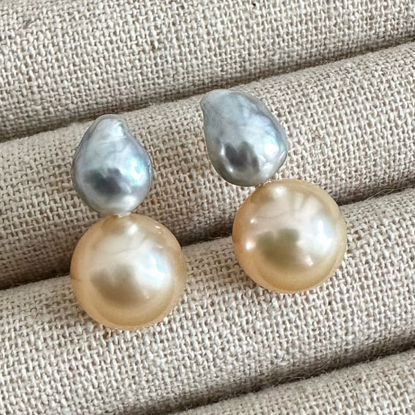 一点もの k10 Akoya South Sea pearl double pearl ピアス