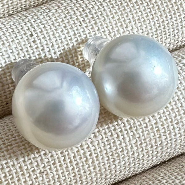 One-of-a-kind 14k white gold South Sea pearl earrings, 13.99mm