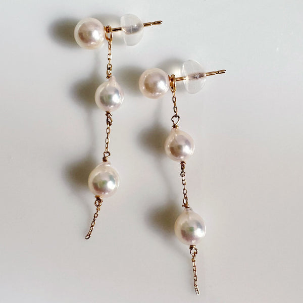 k10/k18 Akoya  pearl station charm ピアス イヤリング
