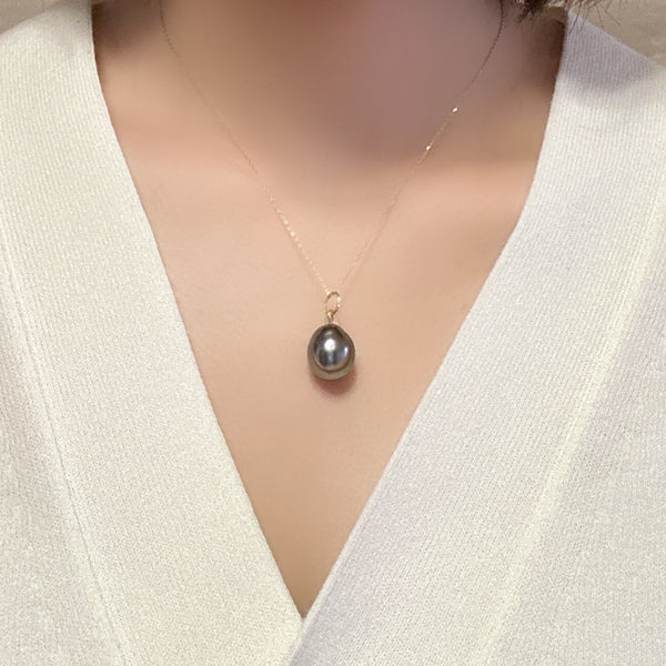 一点もの Tahiti  pearl  green 12.4mm pendanttop necklace