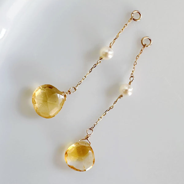 一点もの k10/k18 citrine  pearl station charm ピアス イヤリング