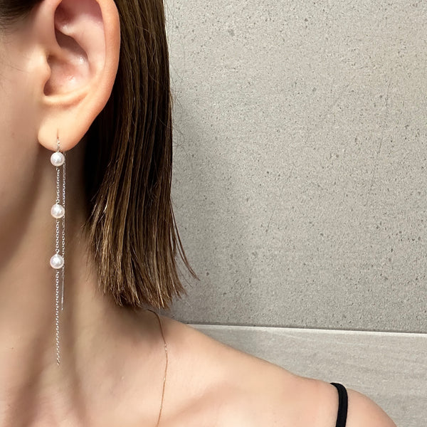 beautiful Akoya long chain waddingピアス