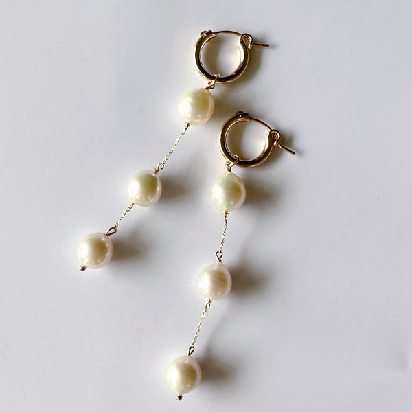 k10 chain drop  3 pearl  hoop waddingピアス イヤリング