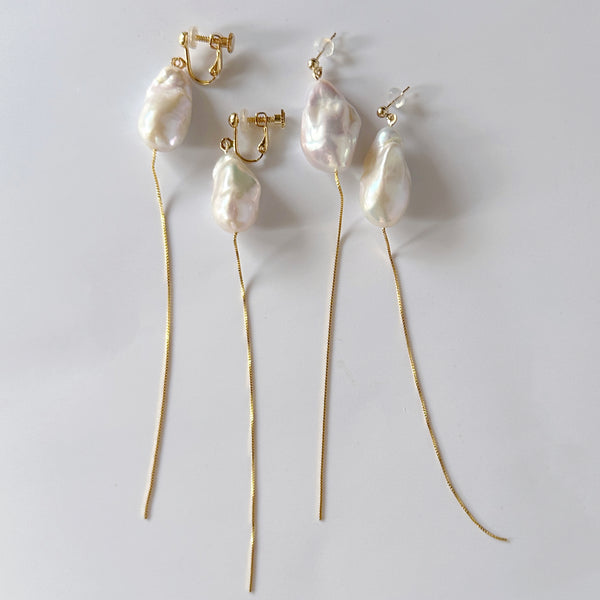 No.16 oyster baroque  pearl long wedding ピアス イヤリング - hikari pearl.