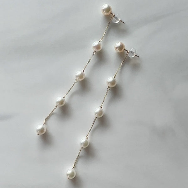 k10 chain 5 pearl  station weddingピアス イヤリング - hikari pearl.