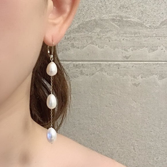 long 3  Fresh water station french hook ピアス  - hikari pearl.