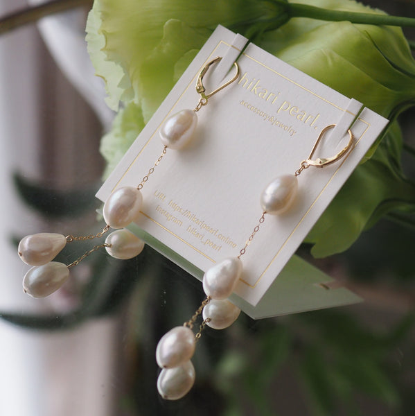 3  pearl Fresh water station french hook ピアス  - hikari pearl.