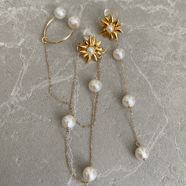marguerite motif asymmetry station イヤーカフ ピアス イヤリング - hikari pearl.