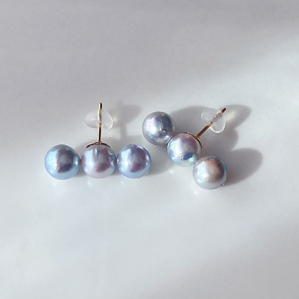 natural blue akoya 3  pearl aurora ピアス イヤリング - hikari pearl.