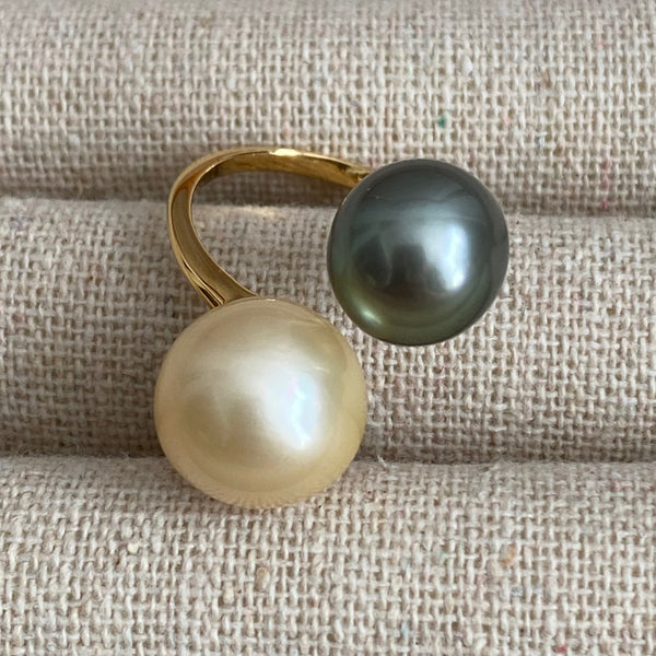 一点もの South Sea pearl Tahiti  double  pearl リング - hikari pearl.