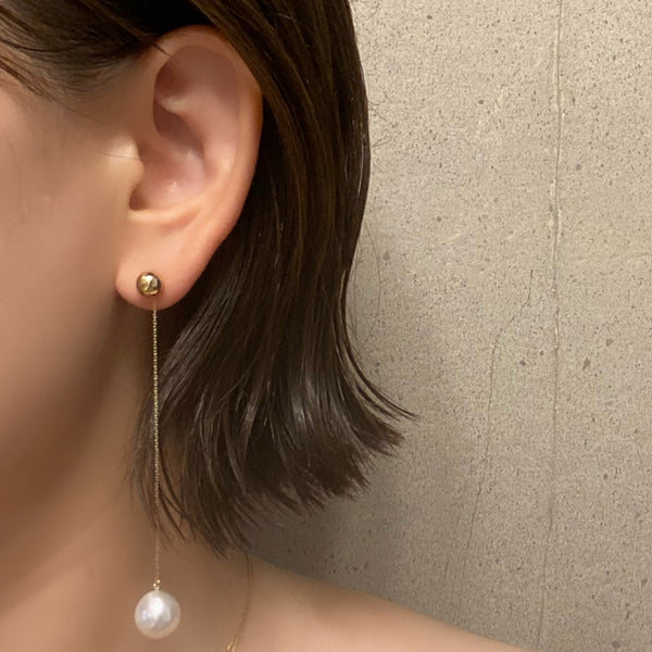 k10 teardrop  pearl gold ball long ピアス イヤリング - hikari pearl.