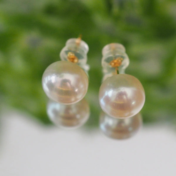 14kgf  Fresh water button  pearl ピアス - hikari pearl.