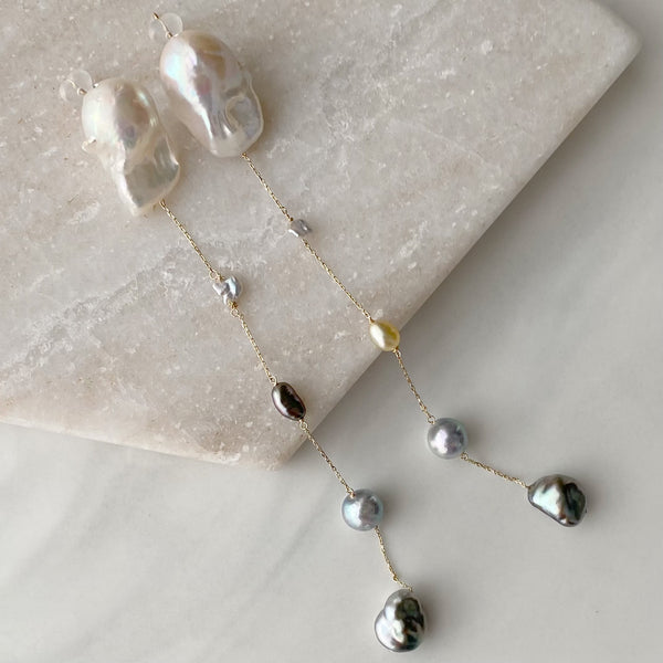 一点もの akoya×tahiti×oyster baroque  pearl long ピアス イヤリング - hikari pearl.