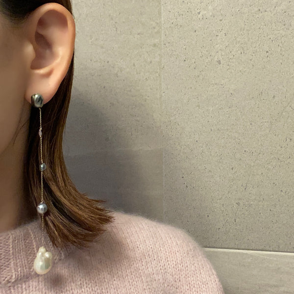 一点もの akoya×tahiti×oyster baroque  pearl long ピアス イヤリング  - hikari pearl.