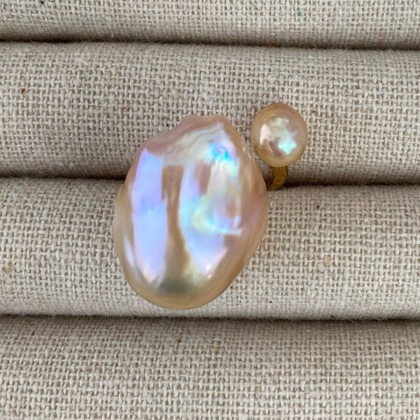 一点もの natural color baroque double  pearl ring - hikari pearl.