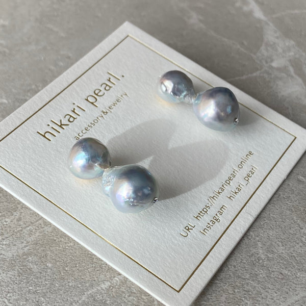 natural blue Akoya twin  pearl ピアス イヤリング - hikari pearl.