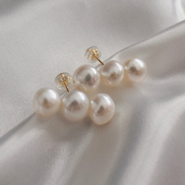3 line baroque  pearl fresh water  ピアス イヤリング - hikari pearl.