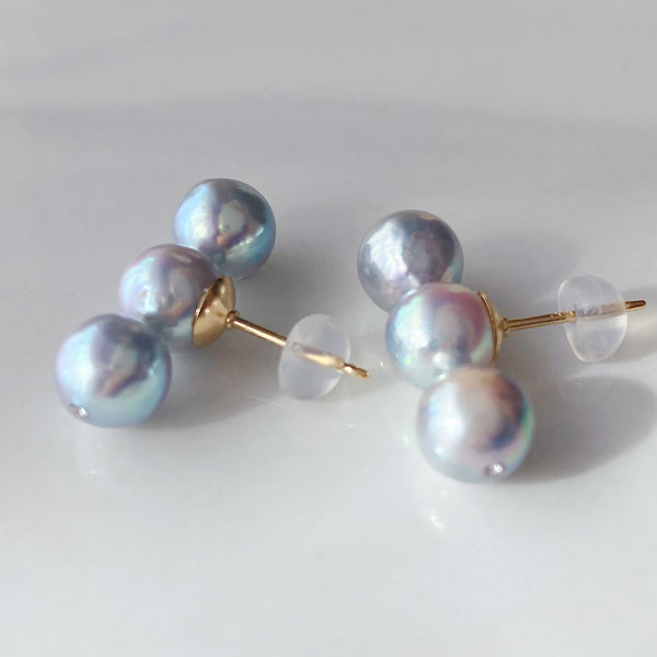 natural blue akoya 3  pearl aurora ピアス イヤリング - hikari pearl.