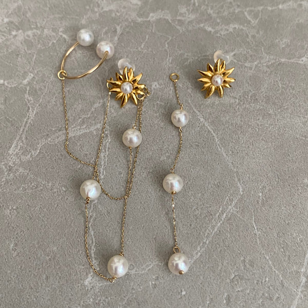 marguerite motif asymmetry station イヤーカフ ピアス イヤリング - hikari pearl.