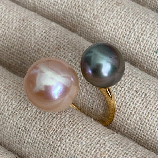 一点もの pink  pearl Tahiti  double  pearl リング - hikari pearl.