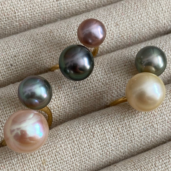一点もの natural color pink Tahiti  double  pearl リング - hikari pearl.