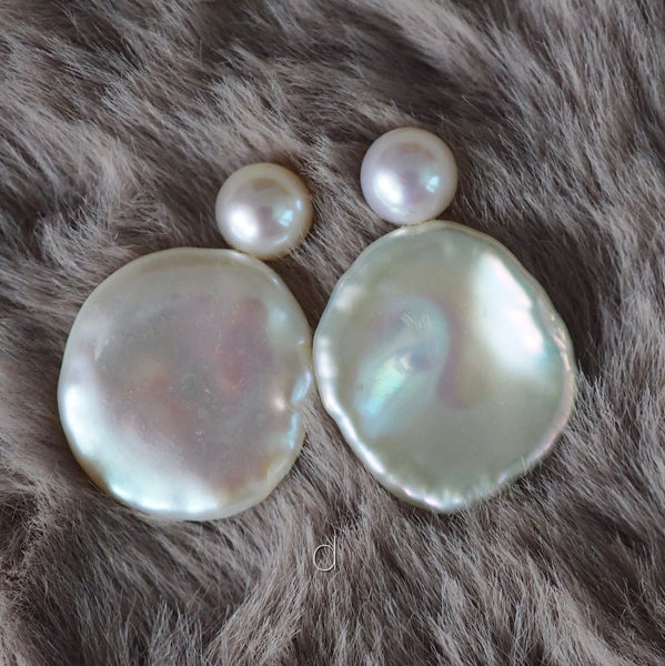 k18 natural  white pearl twin ピアス - hikari pearl.