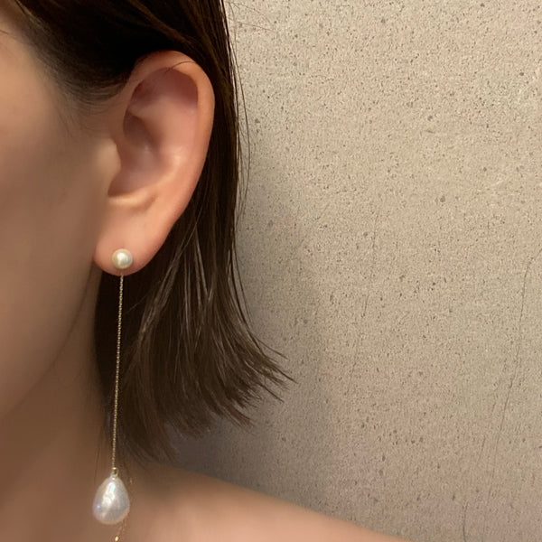 k10 white double  pearl long  ピアス イヤリング  - hikari pearl.