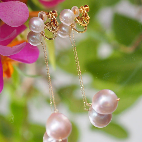 natural color double  pearl long ピアス イヤリング - hikari pearl.